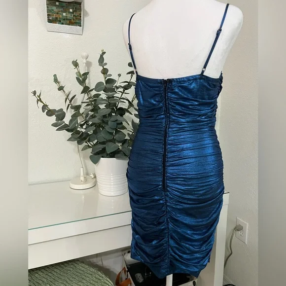 Metallic Blue Bodycon Mini Dress - S - Picture 6 of 13